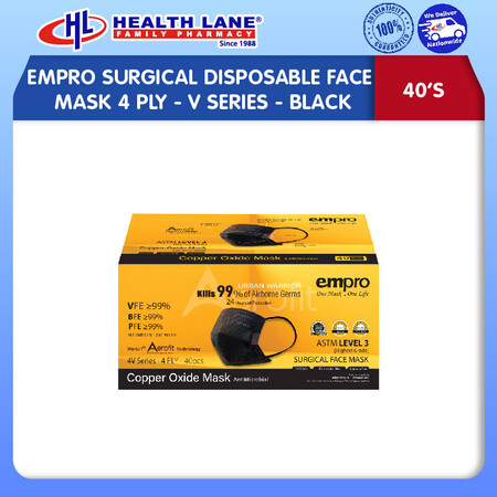 EMPRO SURGICAL  MASK MUKA 4 PLY 40'S- V SERIES- BLACK